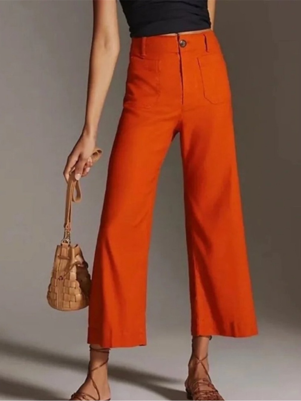 Maeve Colette Red Orange Wide-Leg Cropped Pants 27T